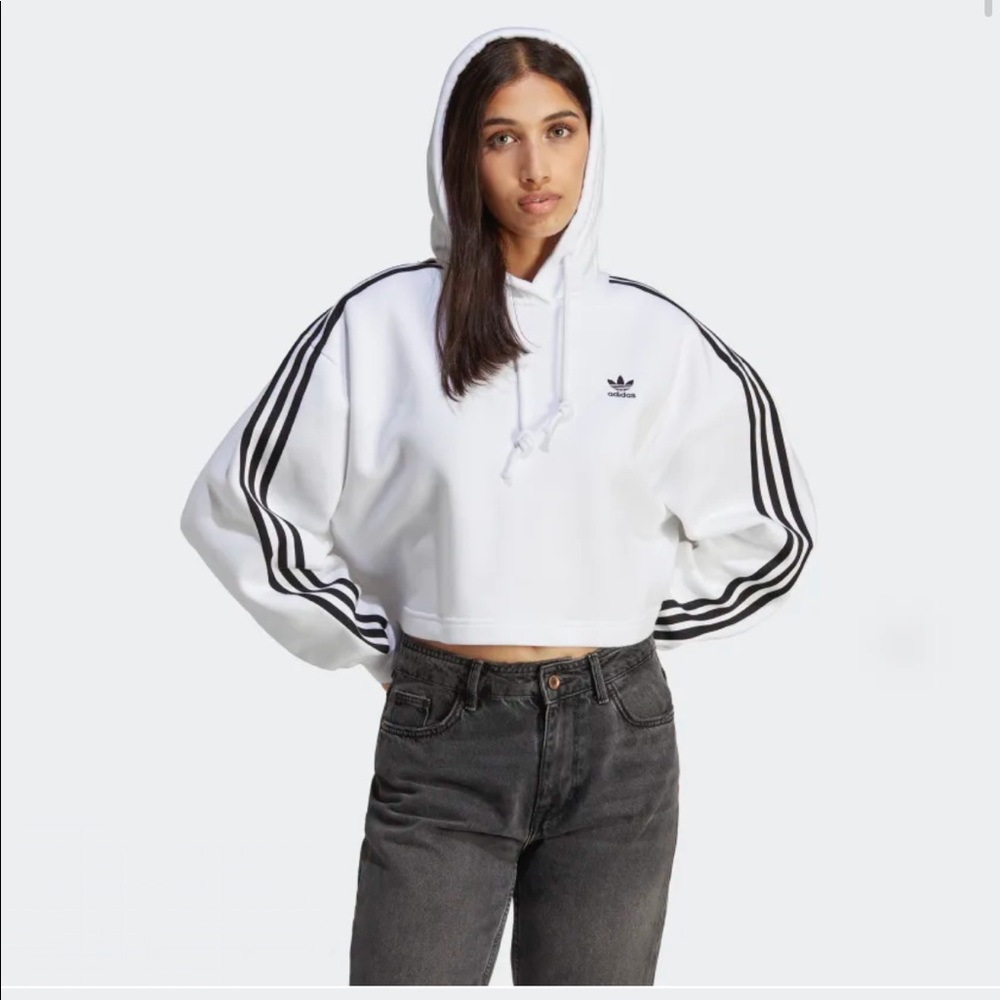 Adidas White Crop Hoodie